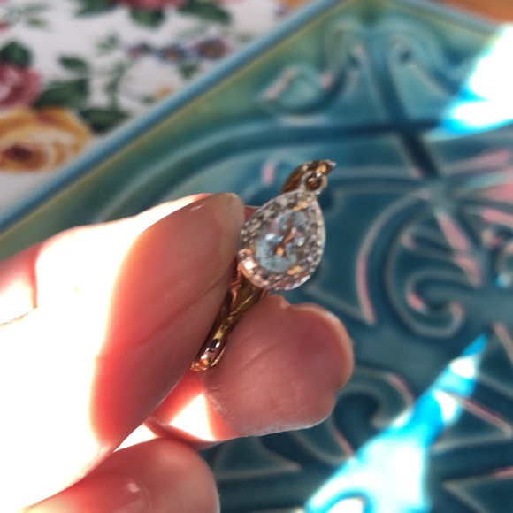 Gold Over Sterling and Sterling Necklace Pendant With Blue and Clear Stones - Picture 10 of 11